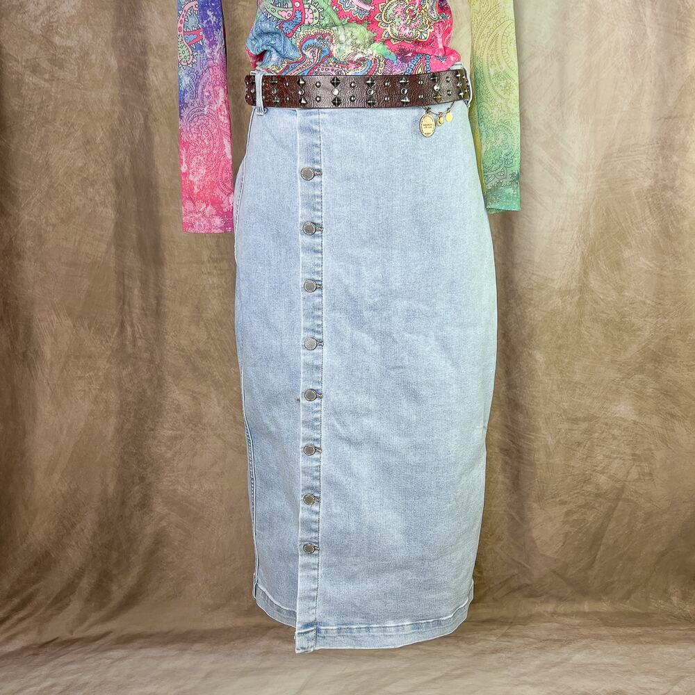 Oat New York Denim Button Up Maxi Skirt Blue Boho Teacher Peasant Academia NWT - Picture 5 of 7